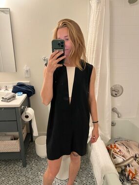 MASON Sleeveless V-Neck Shift Dress with Cream Inset